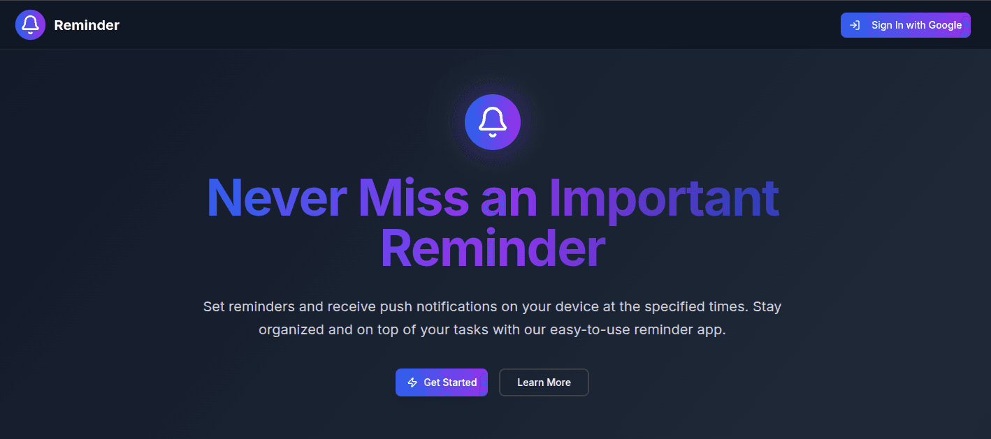 Reminder app interface showing task management and notifications